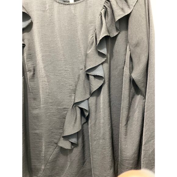 Lane Bryant Black Ruffle Long Sleeve Career Blouse - Picture 7 of 9